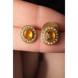 Monet gold tone earrings with citrine color stone - Monet Stamped